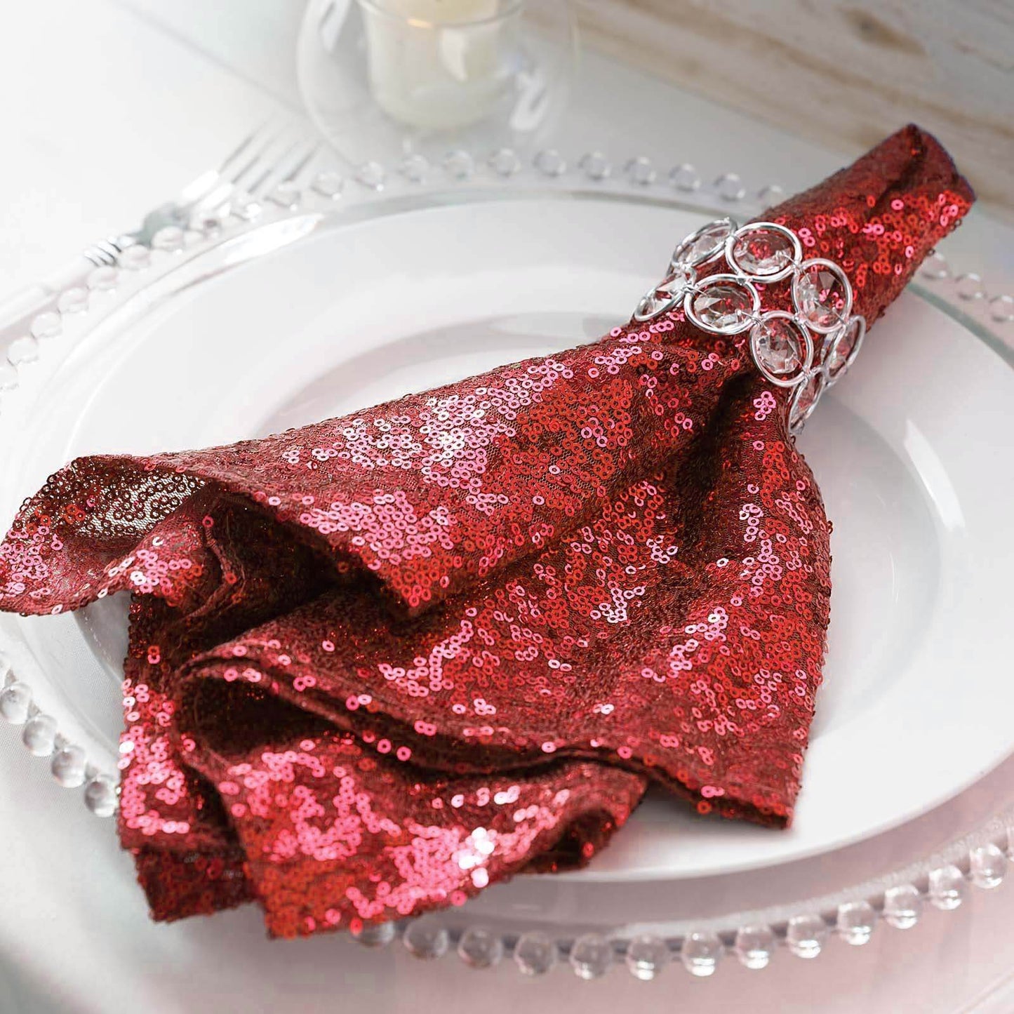 Sequin 20"x20" Napkin Red - Shimmering Dinner Napkin - Linen Luxes