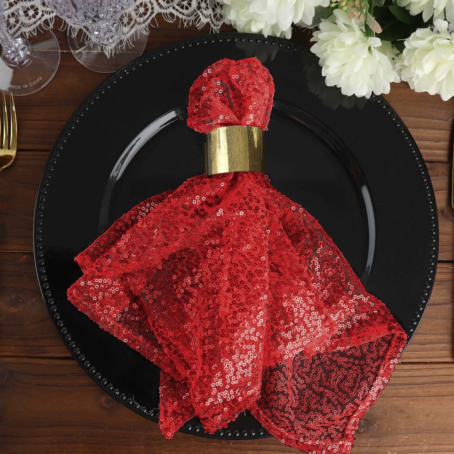 Sequin 20"x20" Napkin Red - Shimmering Dinner Napkin - Linen Luxes