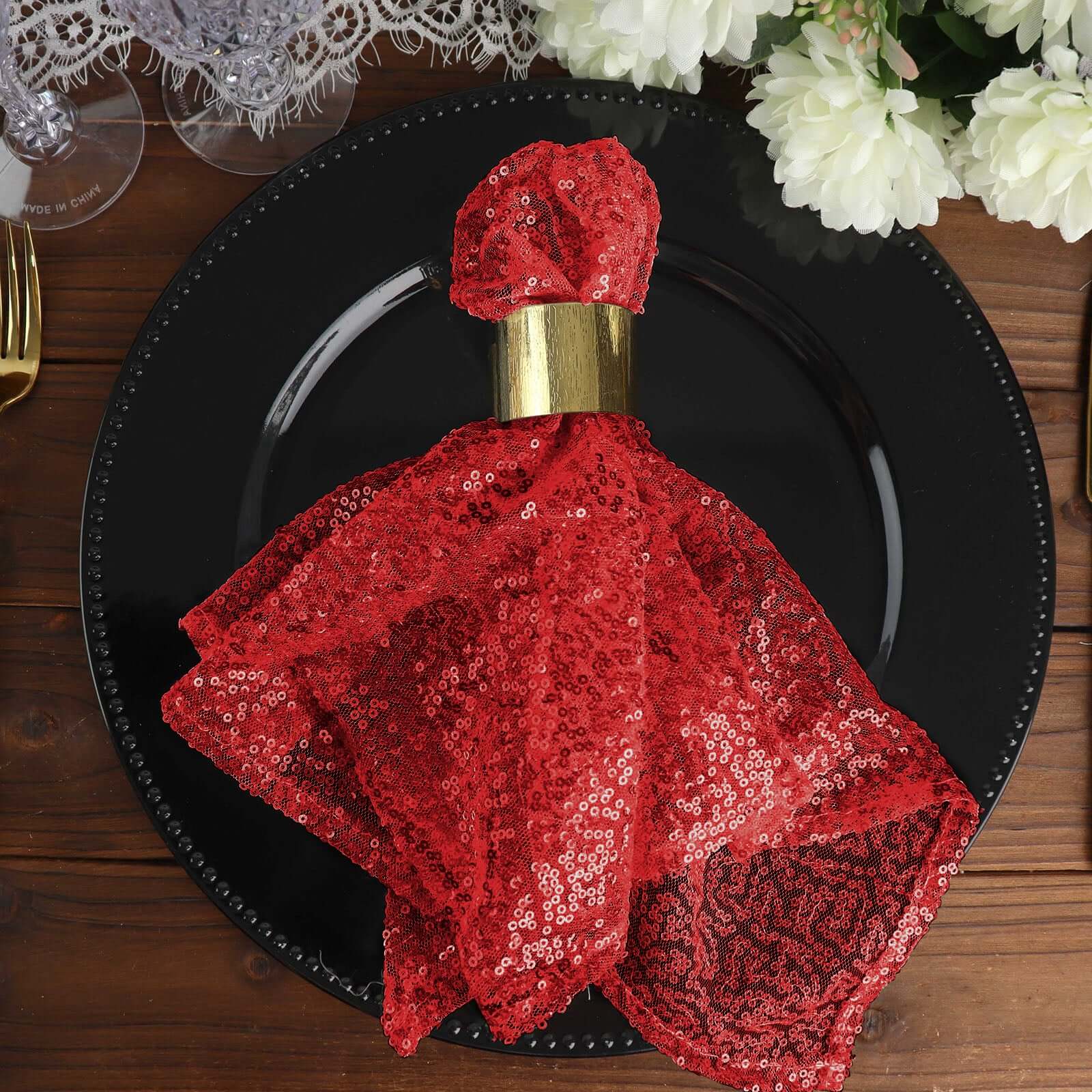 Sequin 20"x20" Napkin Red - Shimmering Dinner Napkin - Linen Luxes