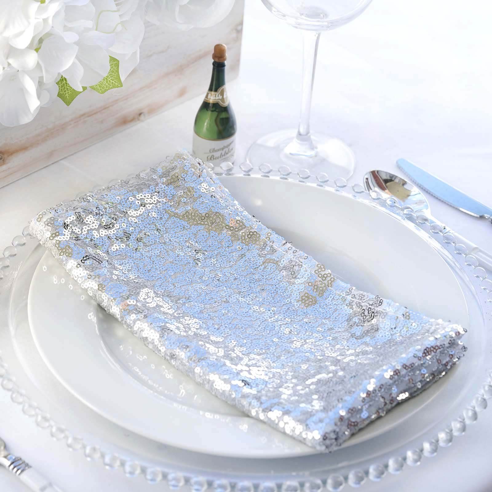 Sequin 20"x20" Napkin Silver - Shimmering Dinner Napkin - Linen Luxes