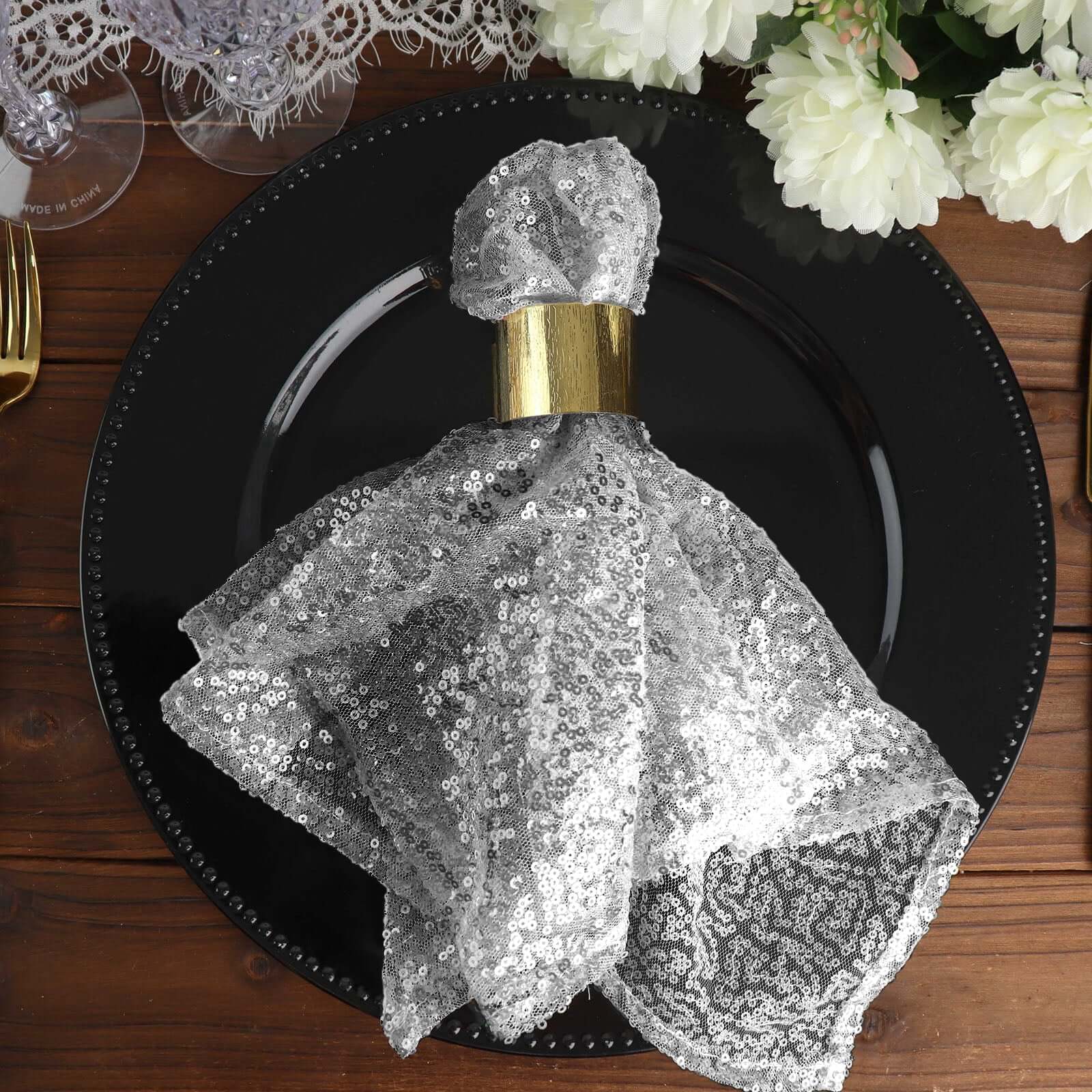 Sequin 20"x20" Napkin Silver - Shimmering Dinner Napkin - Linen Luxes