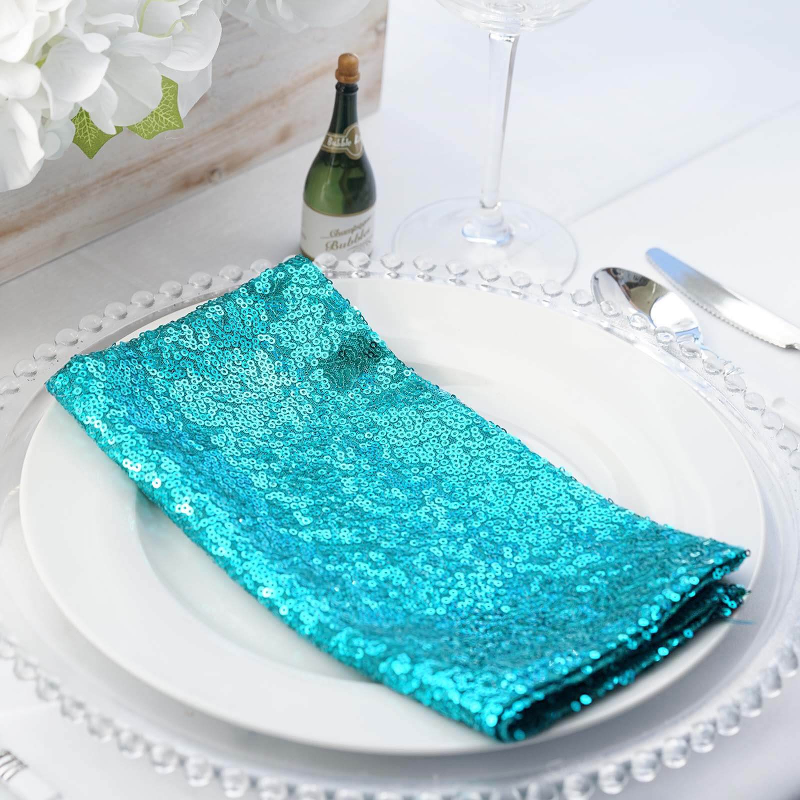 Sequin 20"x20" Napkin Turquoise - Shimmering Dinner Napkin - Linen Luxes