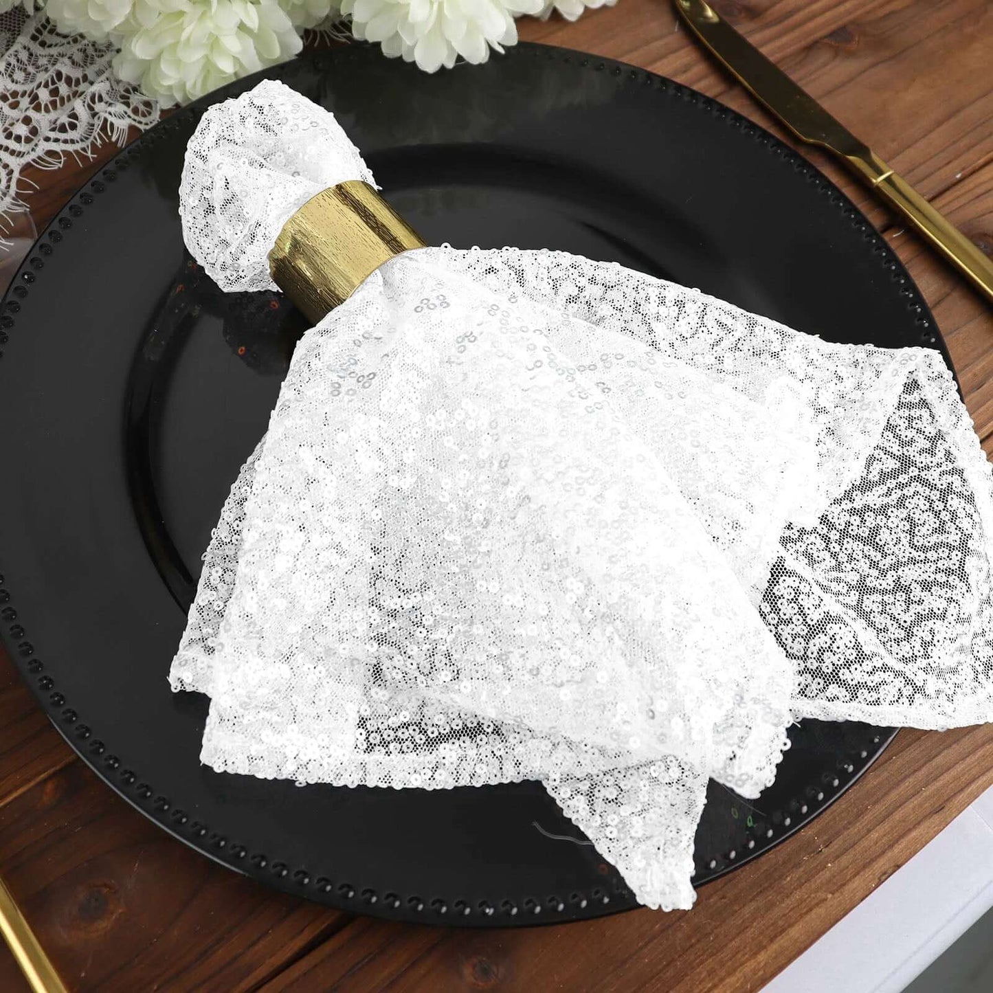 Sequin 20"x20" Napkin White - Shimmering Decorative Dinner Napkin for Weddings & Events - Linen Luxes