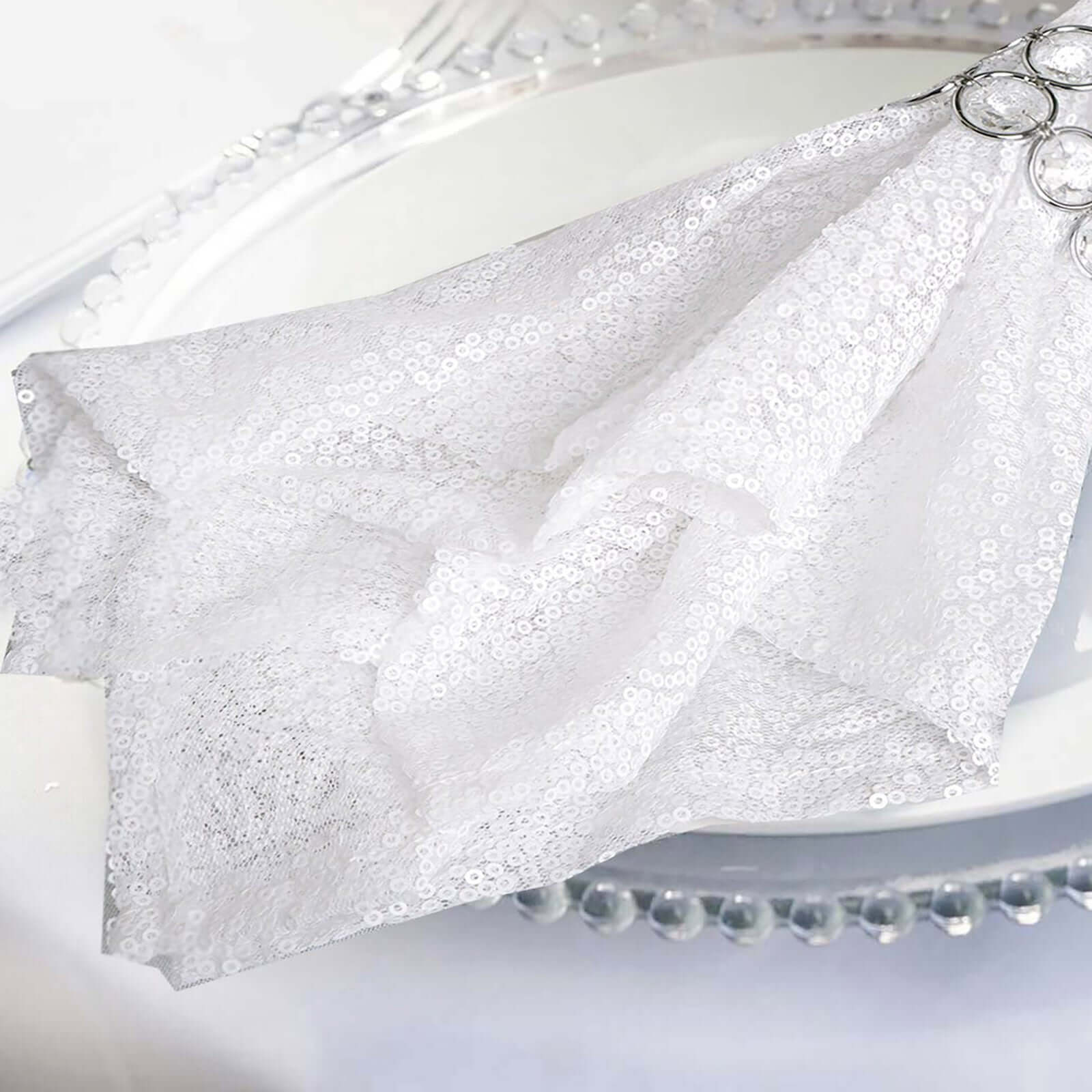 Sequin 20"x20" Napkin White - Shimmering Decorative Dinner Napkin for Weddings & Events - Linen Luxes