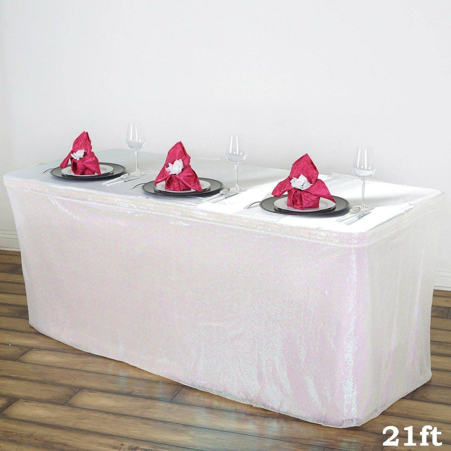 Sequin 21ft Table Skirt White Iridescent - Glitzy Design for Upscale Occasions - Linen Luxes