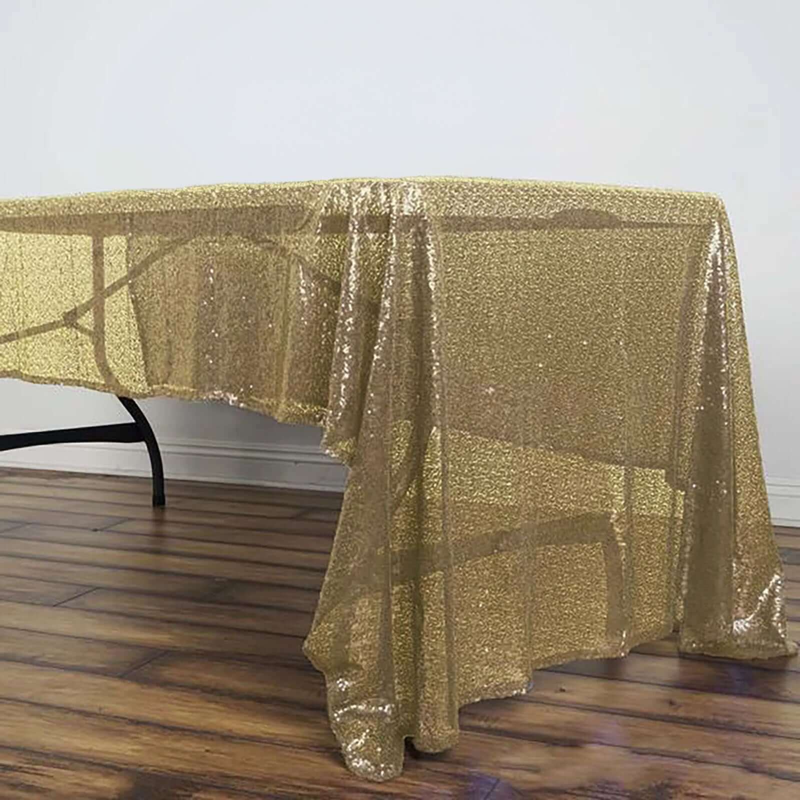 Sequin 60"x126" Rectangle Tablecloth Champagne - Glittering Finish Table Cover - Linen Luxes