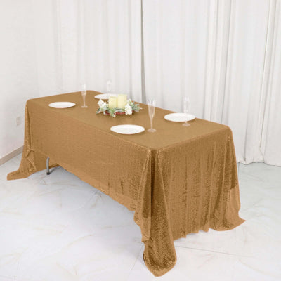 Sequin 60"x126" Rectangle Tablecloth Gold - Glittering Finish for Vibrant Celebrations - Linen Luxes