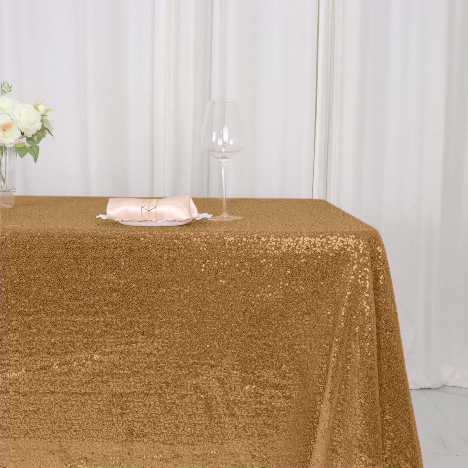 Sequin 60"x126" Rectangle Tablecloth Gold - Glittering Finish for Vibrant Celebrations - Linen Luxes