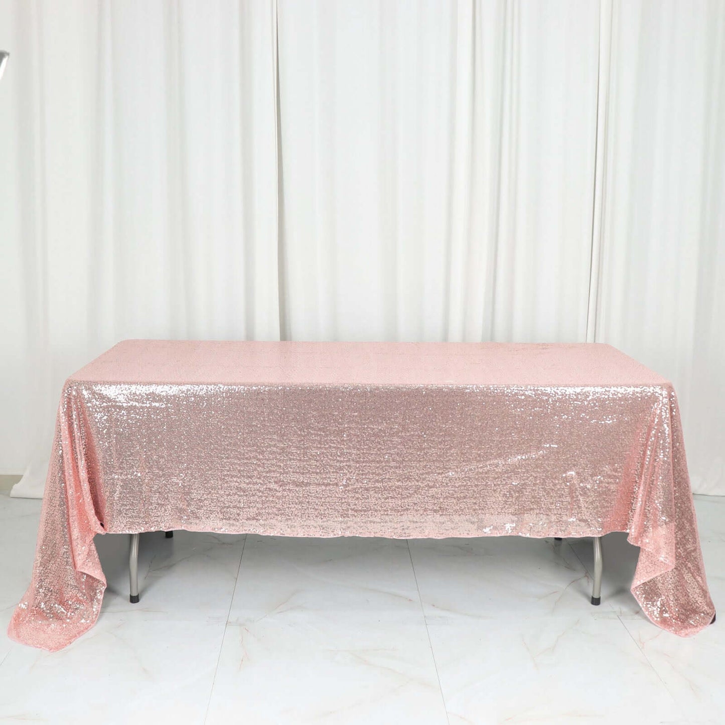 Sequin 60"x126" Rectangle Tablecloth Rose Gold - Glittering Finish Table Cover - Linen Luxes