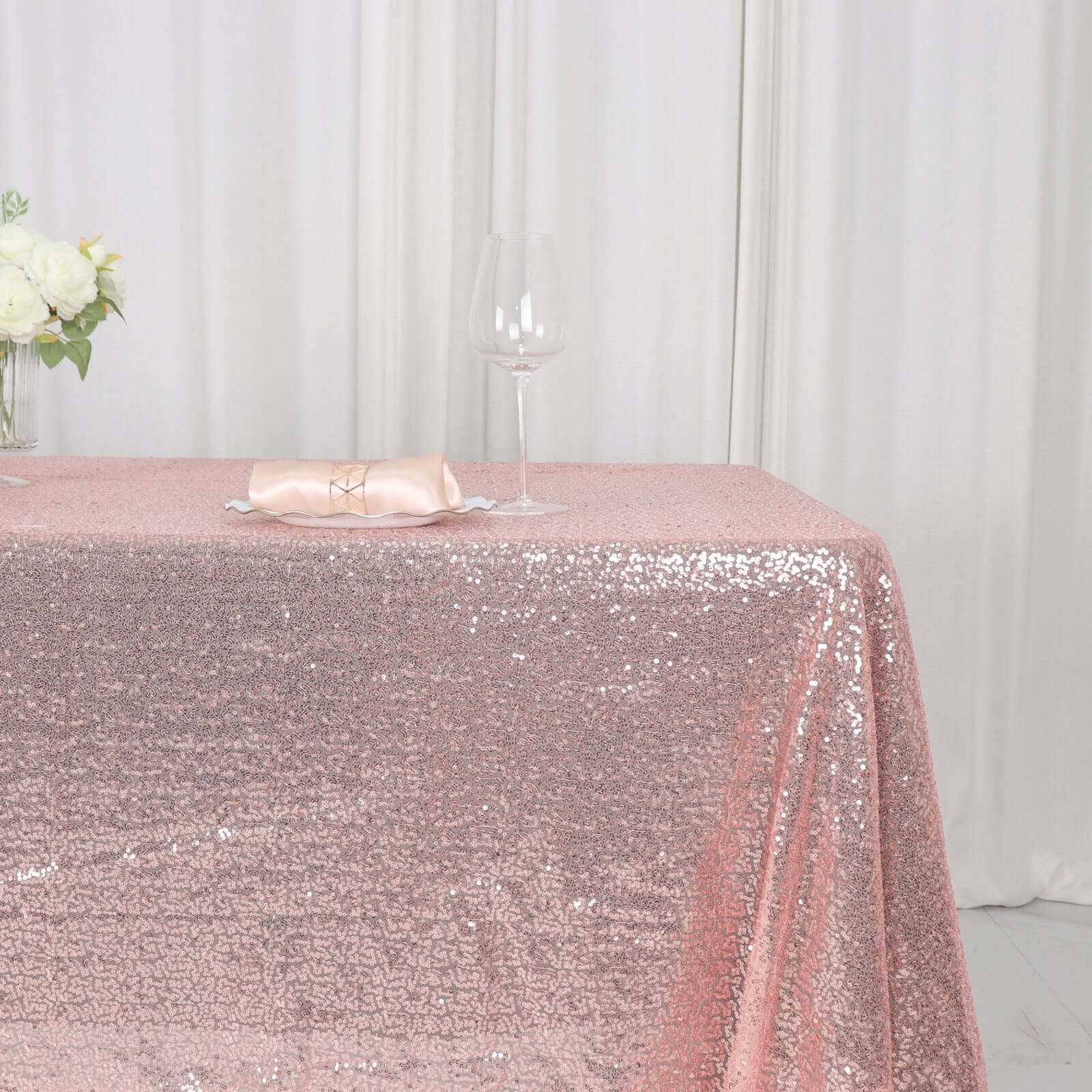 Sequin 60"x126" Rectangle Tablecloth Rose Gold - Glittering Finish Table Cover - Linen Luxes