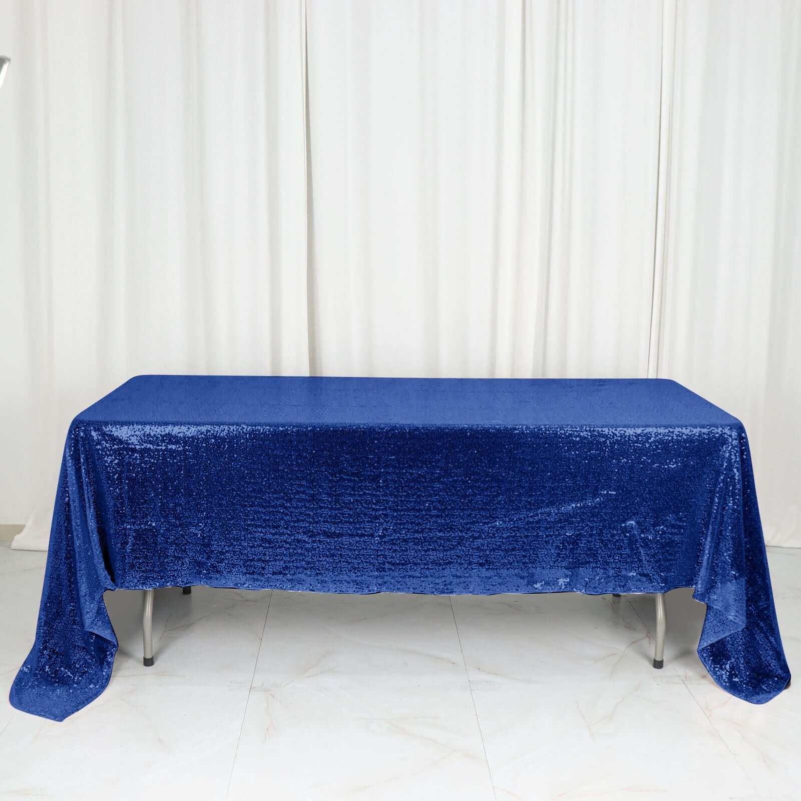Sequin 60"x126" Rectangle Tablecloth Royal Blue - Glittering Finish Table Cover - Linen Luxes