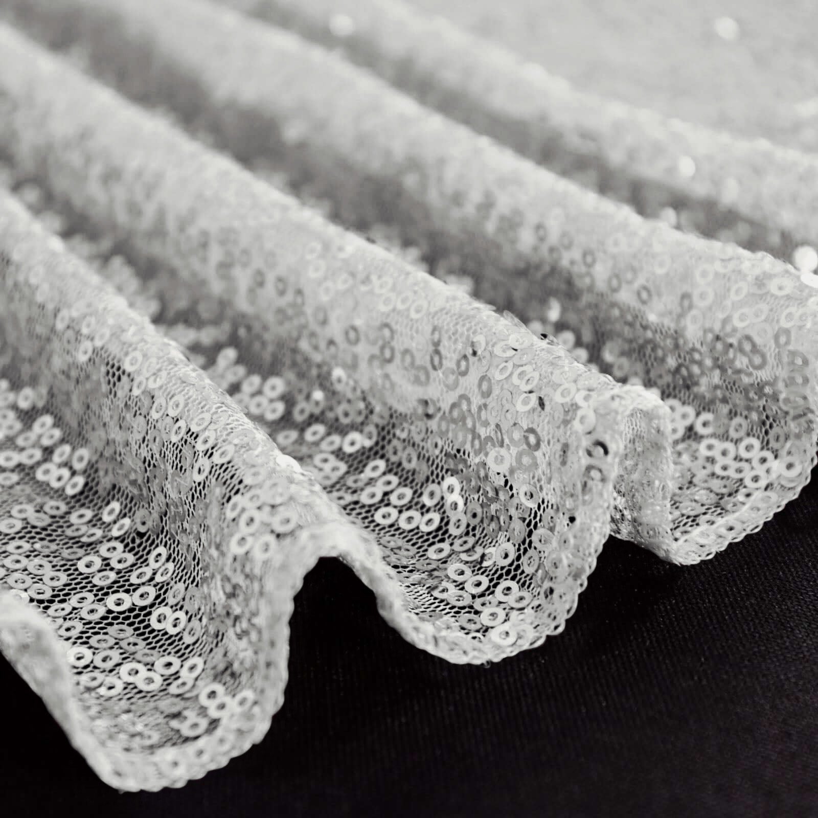 Sequin 60"x126" Rectangle Tablecloth Silver - Glittering Finish Table Cover - Linen Luxes