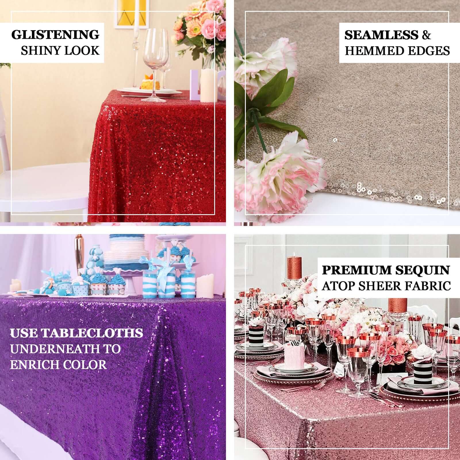 Sequin 60"x126" Rectangle Tablecloth Silver - Glittering Finish Table Cover - Linen Luxes