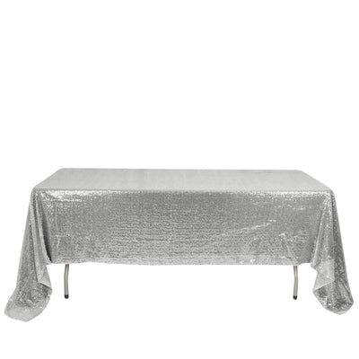 Sequin 60"x126" Rectangle Tablecloth Silver - Glittering Finish Table Cover - Linen Luxes