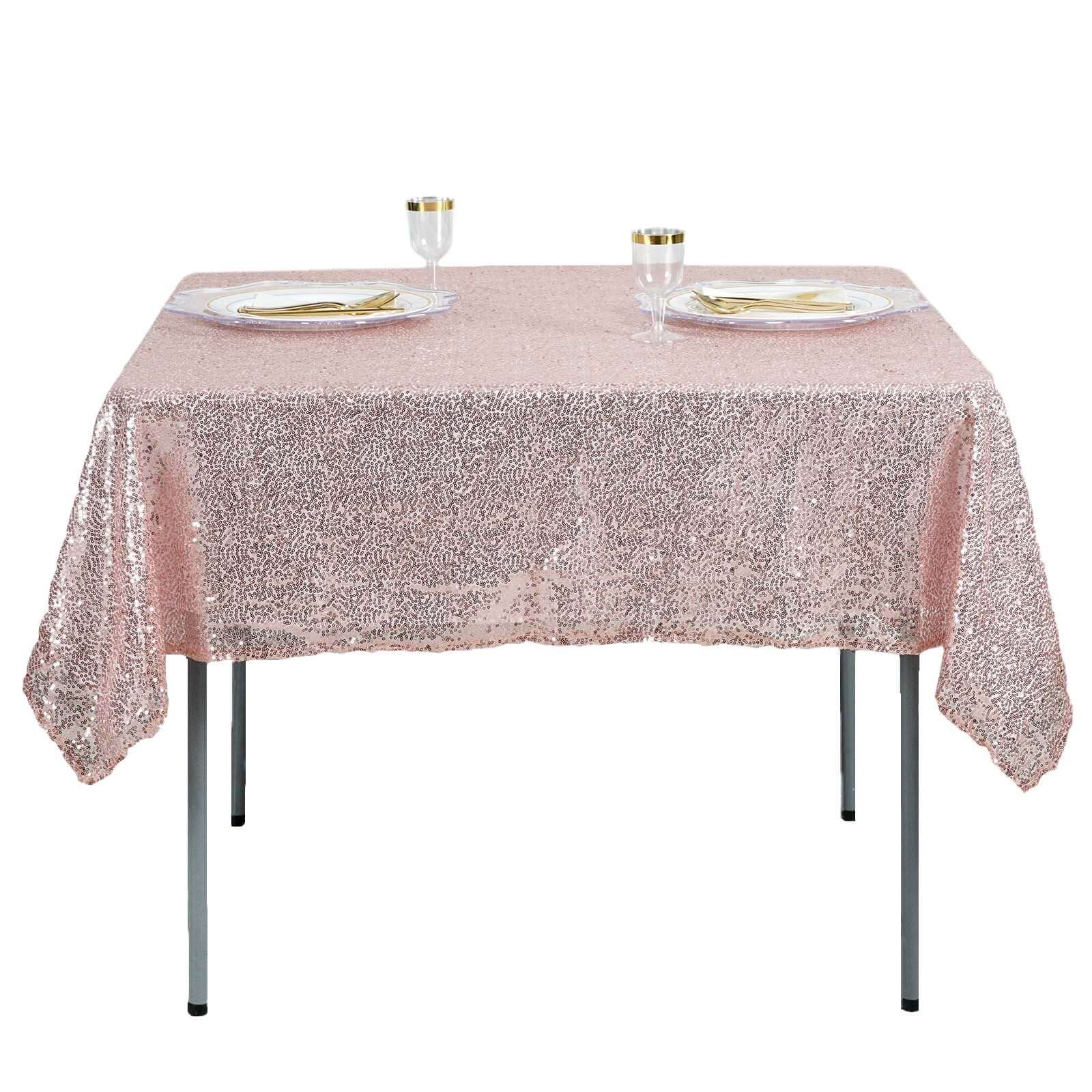 Sequin 60"x60" Table Overlay Square Tablecloth Blush - Luxe Wedding Table Topper - Linen Luxes