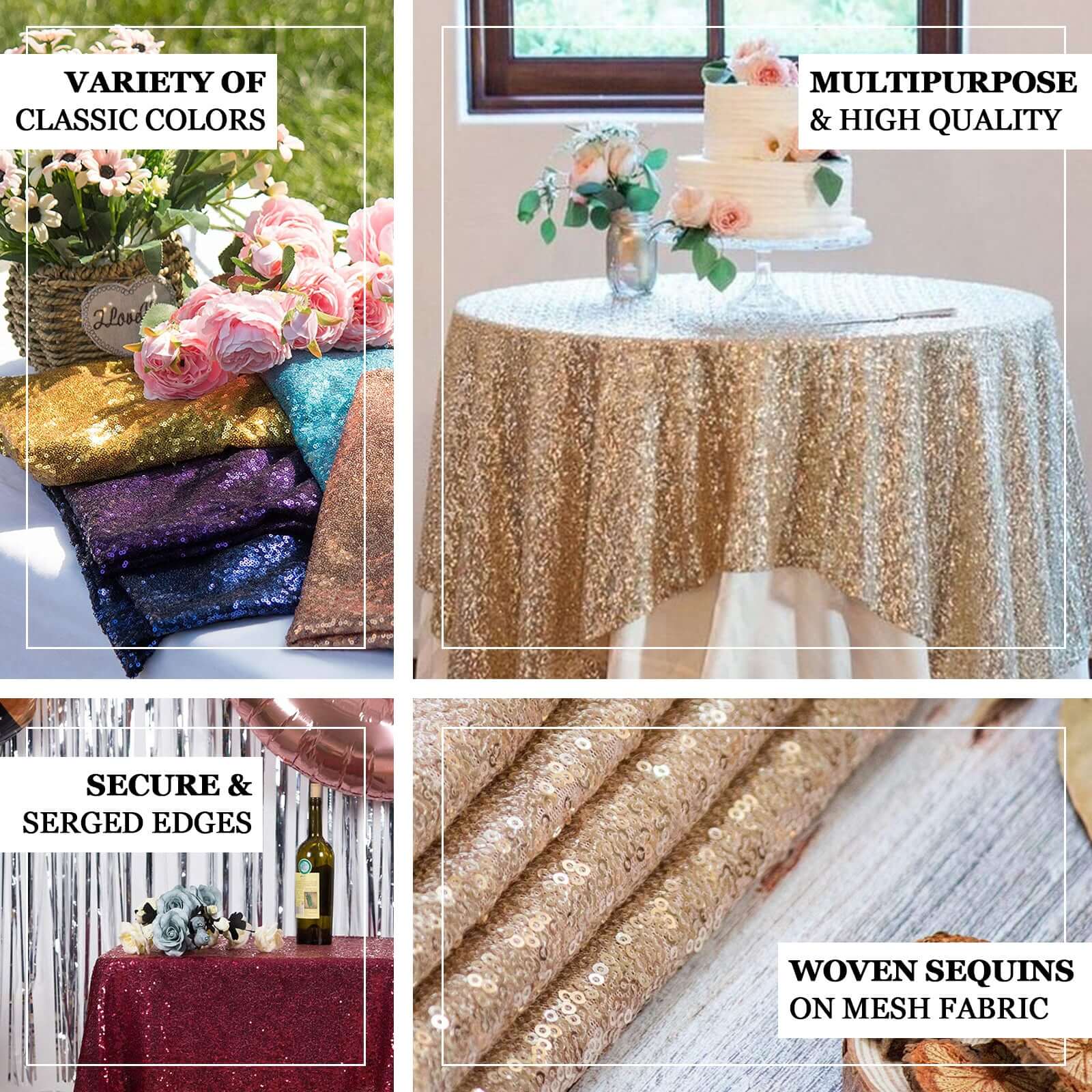 Sequin 60"x60" Table Overlay Square Tablecloth Blush - Luxe Wedding Table Topper - Linen Luxes
