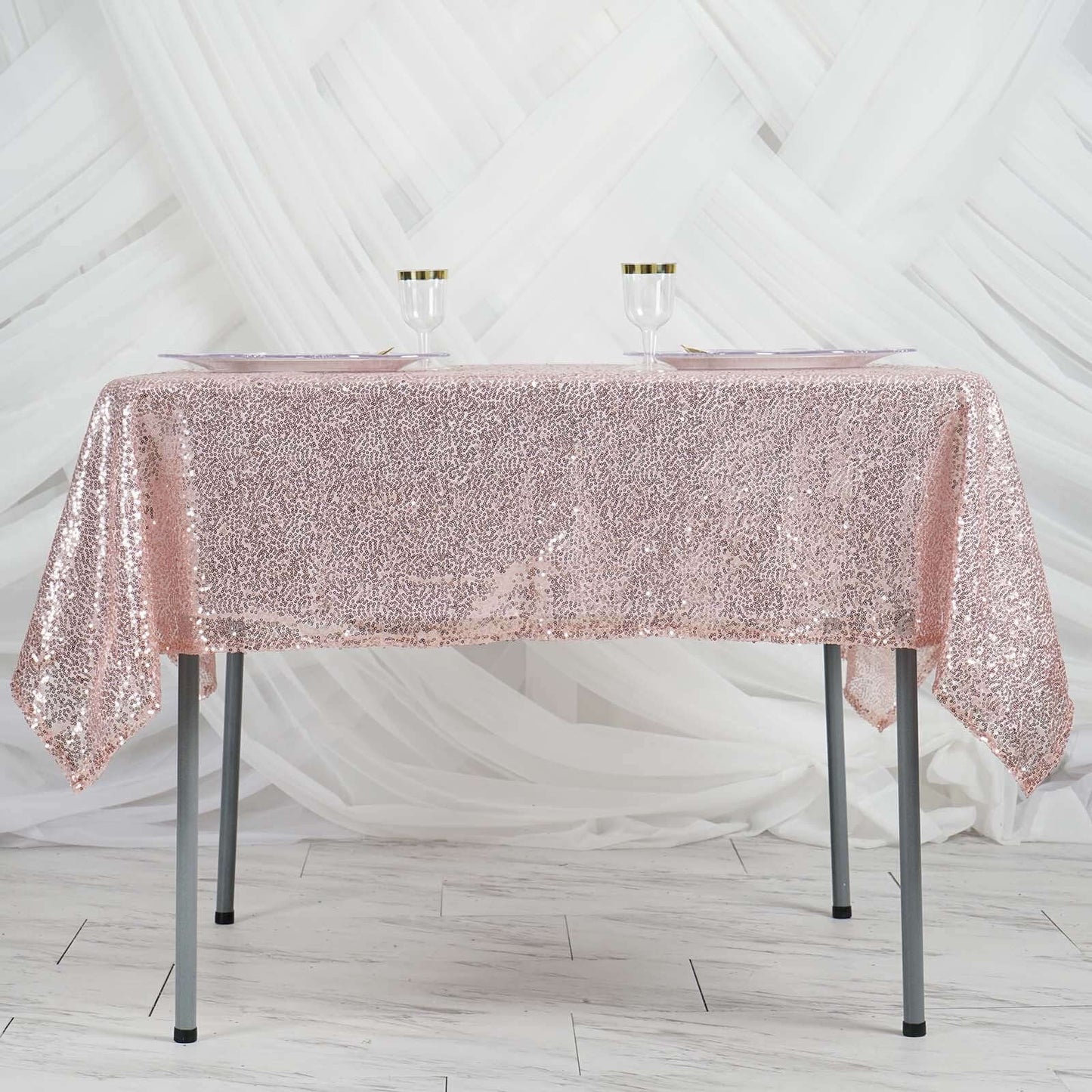 Sequin 60"x60" Table Overlay Square Tablecloth Blush - Luxe Wedding Table Topper - Linen Luxes