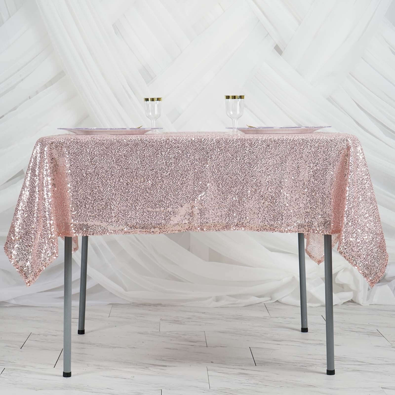 Sequin 60"x60" Table Overlay Square Tablecloth Blush - Luxe Wedding Table Topper - Linen Luxes