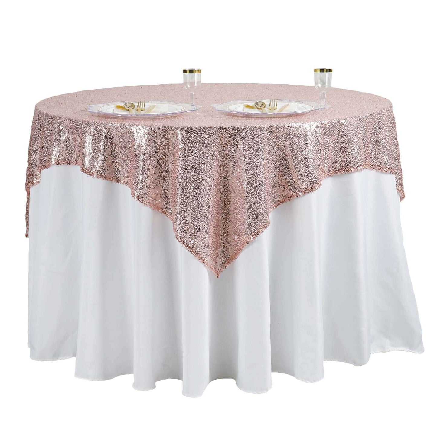 Sequin 60"x60" Table Overlay Square Tablecloth Blush - Luxe Wedding Table Topper - Linen Luxes