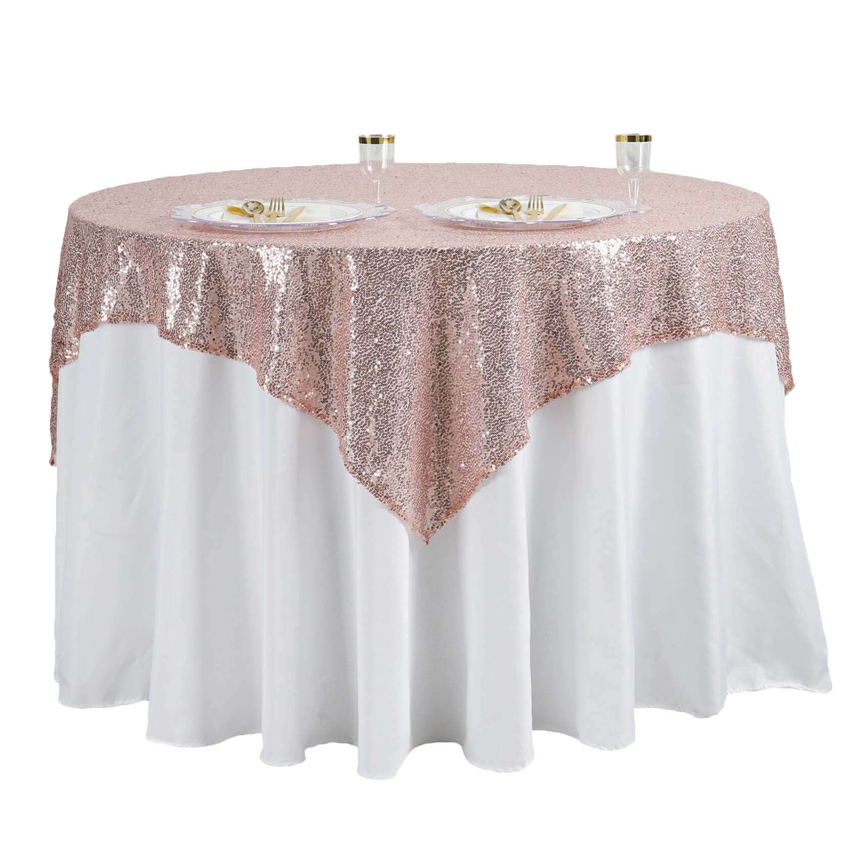 Sequin 60"x60" Table Overlay Square Tablecloth Blush - Luxe Wedding Table Topper - Linen Luxes
