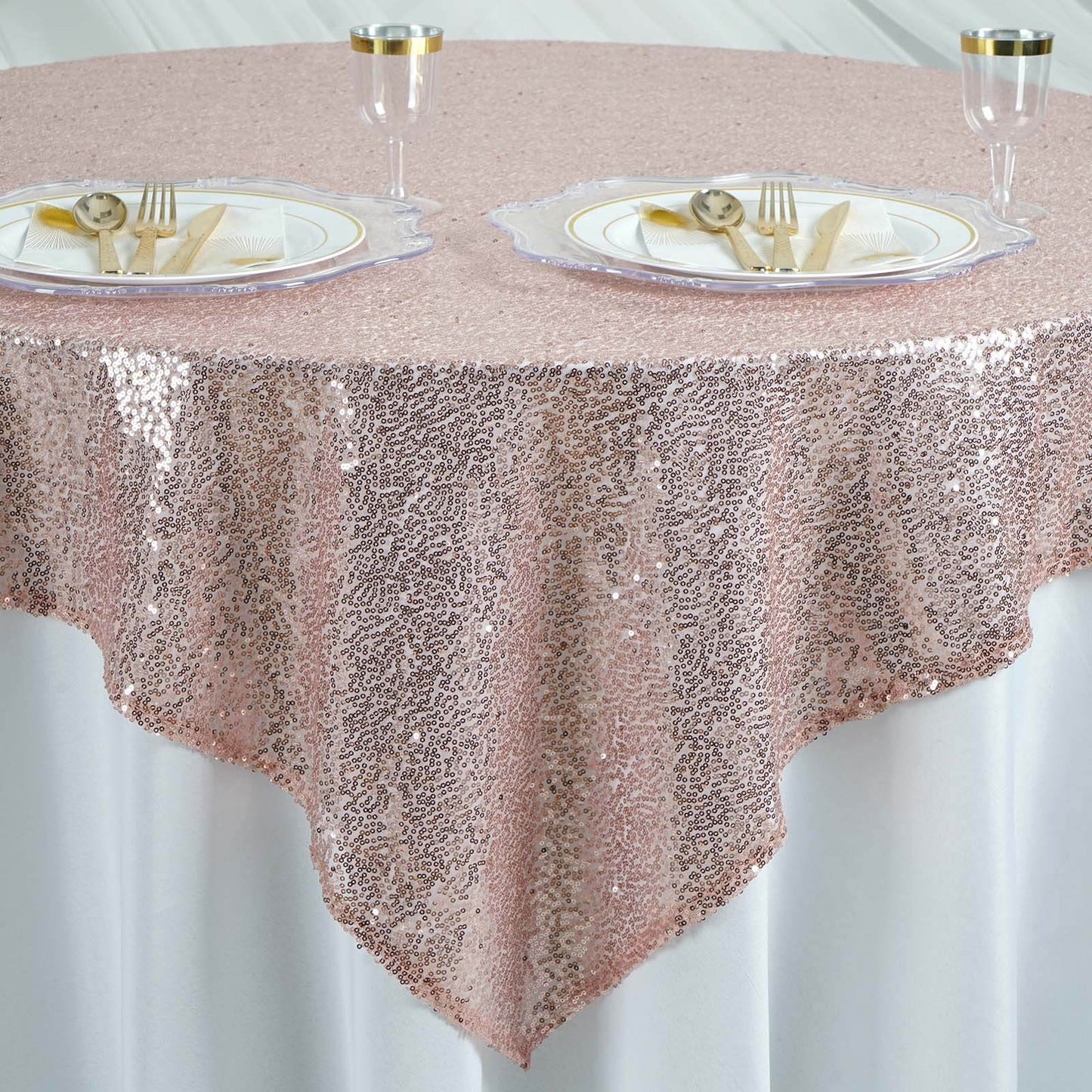 Sequin 60"x60" Table Overlay Square Tablecloth Blush - Luxe Wedding Table Topper - Linen Luxes