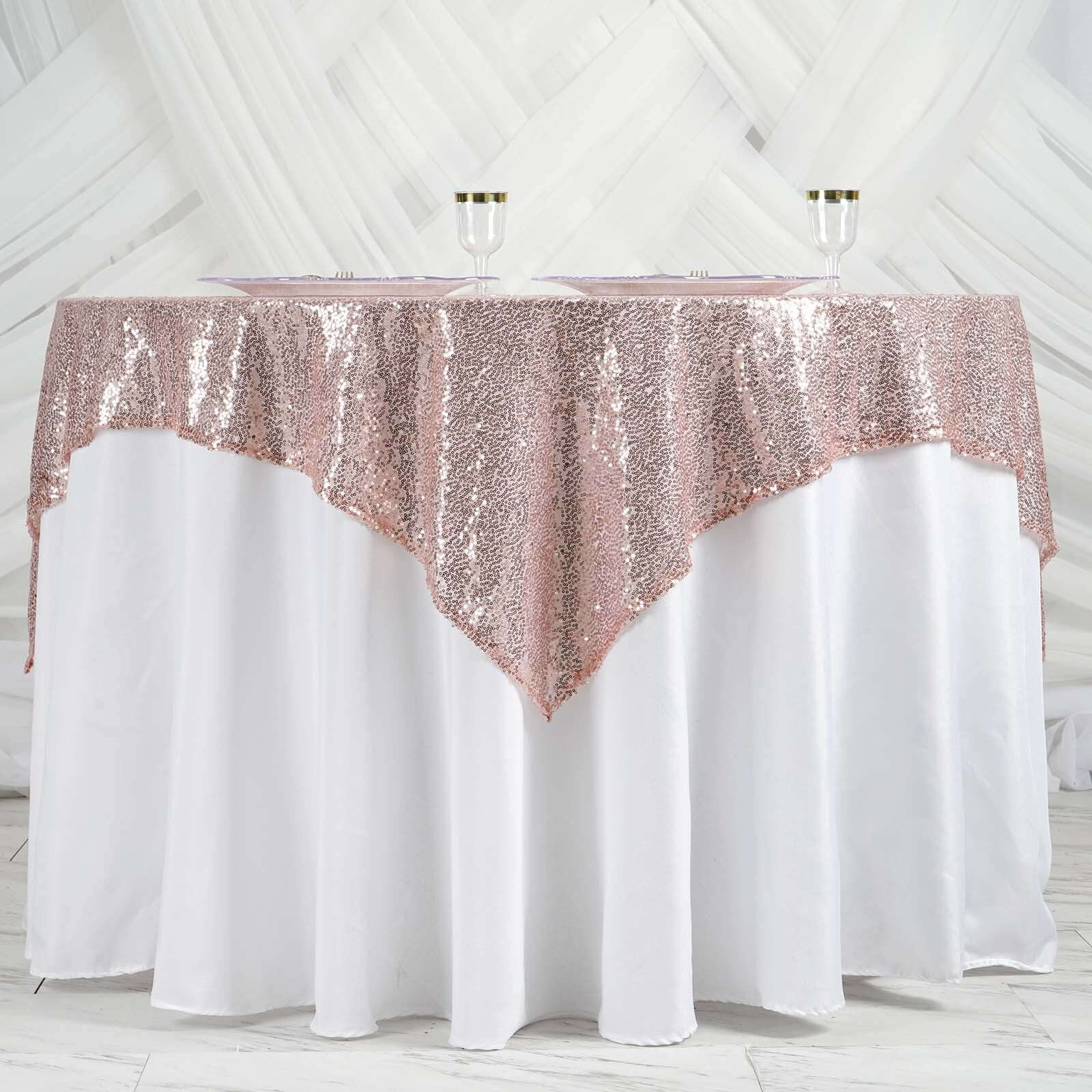 Sequin 60"x60" Table Overlay Square Tablecloth Blush - Luxe Wedding Table Topper - Linen Luxes