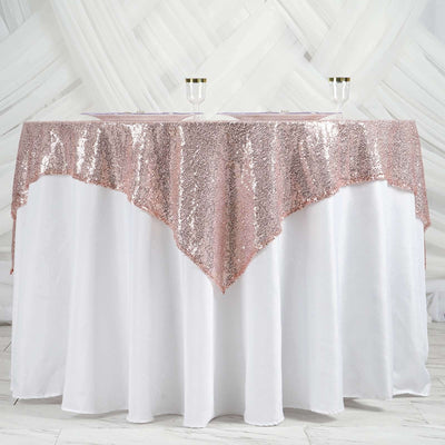 Sequin 60"x60" Table Overlay Square Tablecloth Blush - Luxe Wedding Table Topper - Linen Luxes