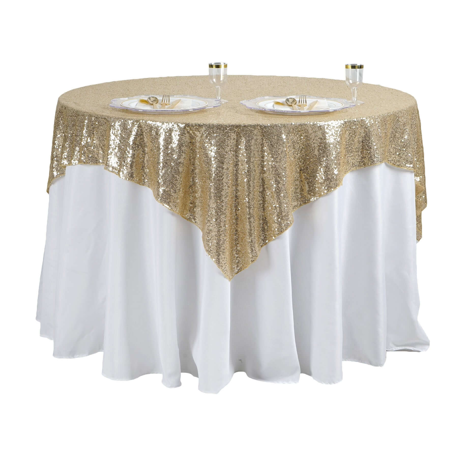 Sequin 60"x60" Table Overlay Square Tablecloth Champagne - Luxe Wedding Table Topper - Linen Luxes