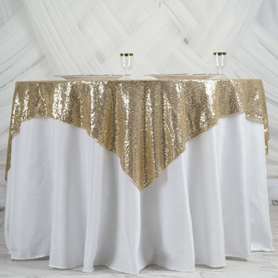 Sequin 60"x60" Table Overlay Square Tablecloth Champagne - Luxe Wedding Table Topper - Linen Luxes