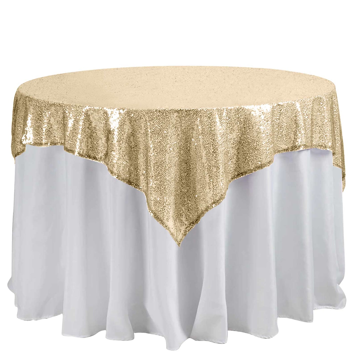 Sequin 60"x60" Table Overlay Square Tablecloth Champagne - Luxe Wedding Table Topper - Linen Luxes