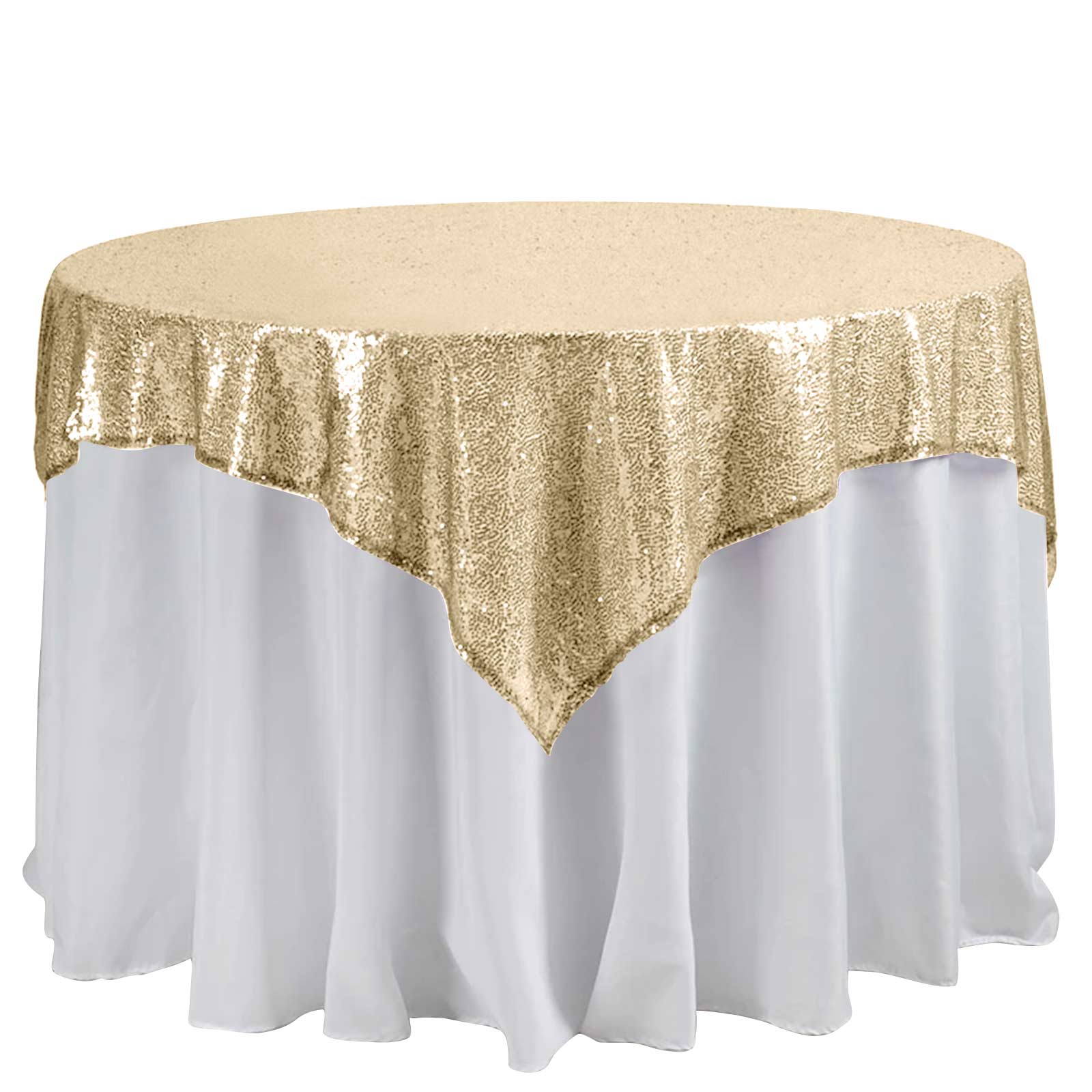 Sequin 60"x60" Table Overlay Square Tablecloth Champagne - Luxe Wedding Table Topper - Linen Luxes