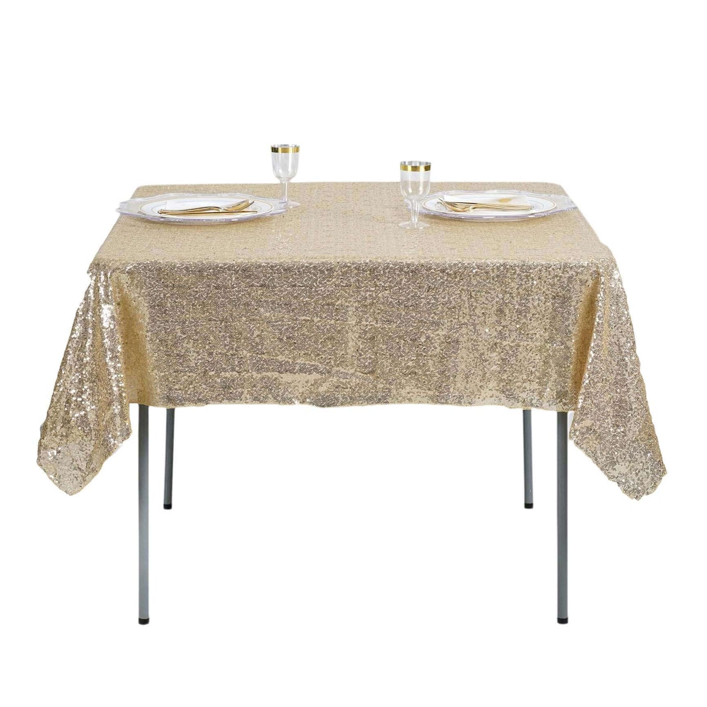 Sequin 60"x60" Table Overlay Square Tablecloth Champagne - Luxe Wedding Table Topper - Linen Luxes