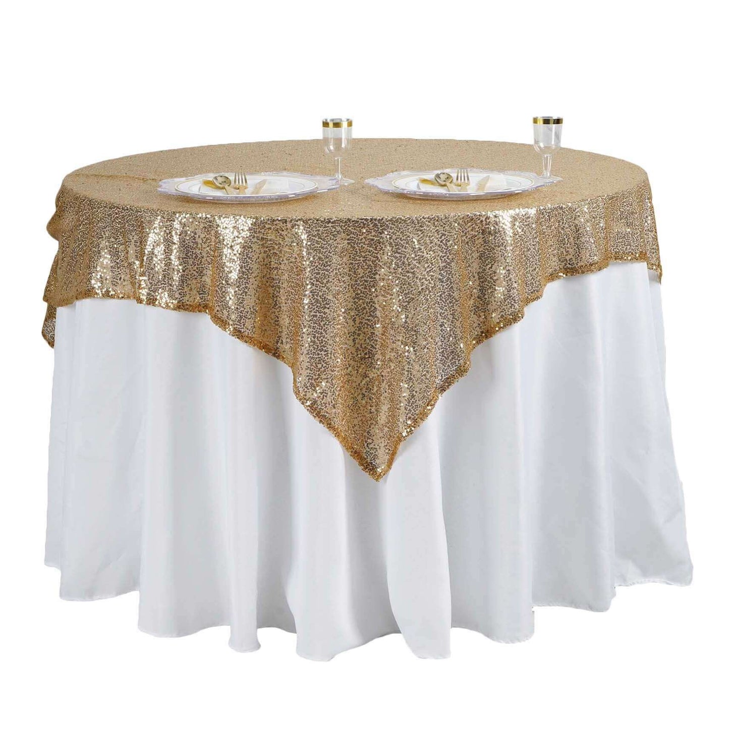 Sequin 60"x60" Table Overlay Square Tablecloth Gold - Luxe Wedding Table Topper - Linen Luxes