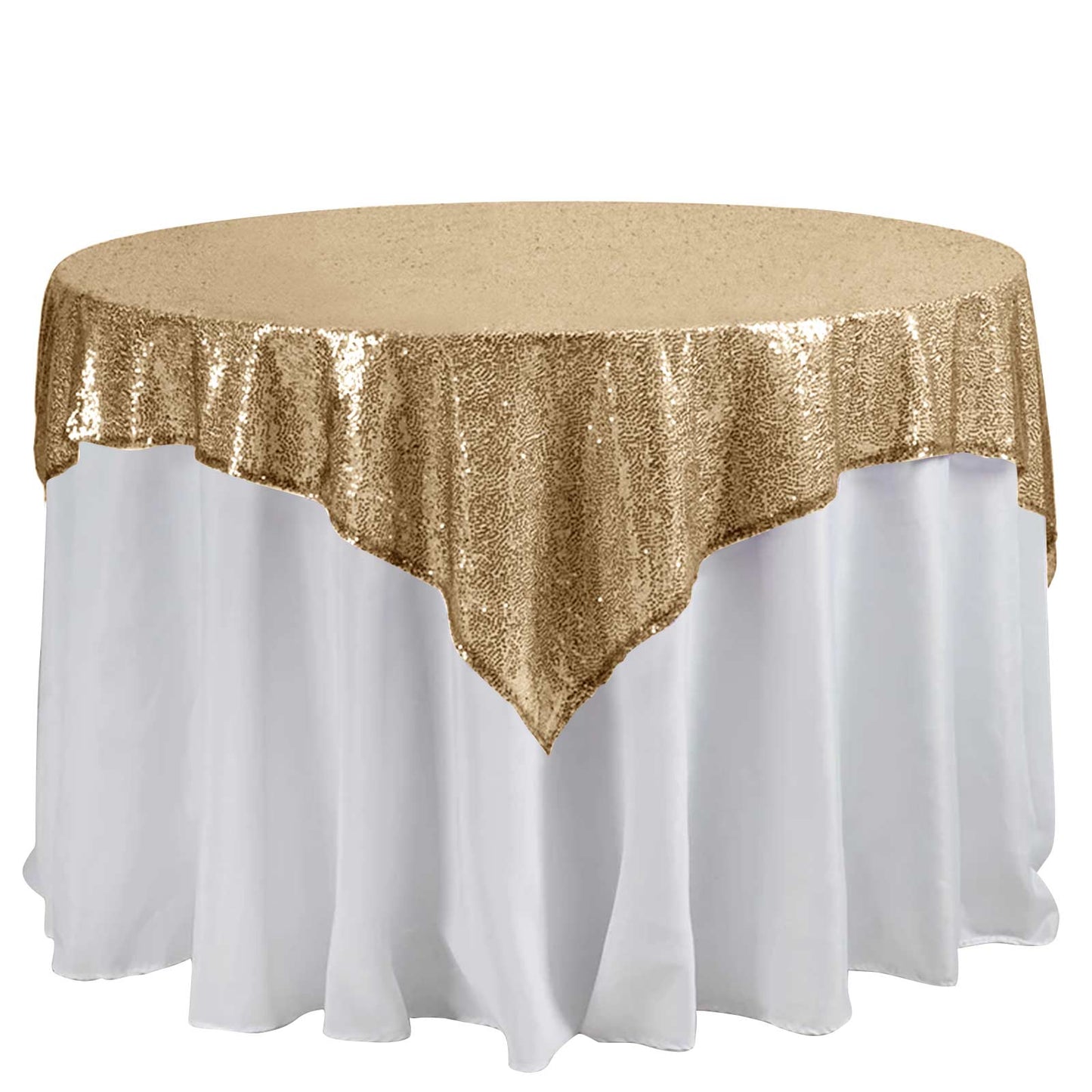 Sequin 60"x60" Table Overlay Square Tablecloth Gold - Luxe Wedding Table Topper - Linen Luxes