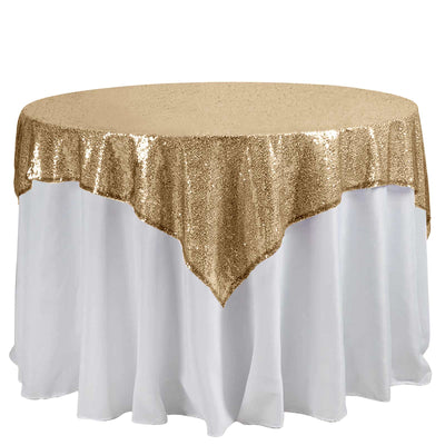 Sequin 60"x60" Table Overlay Square Tablecloth Gold - Luxe Wedding Table Topper - Linen Luxes