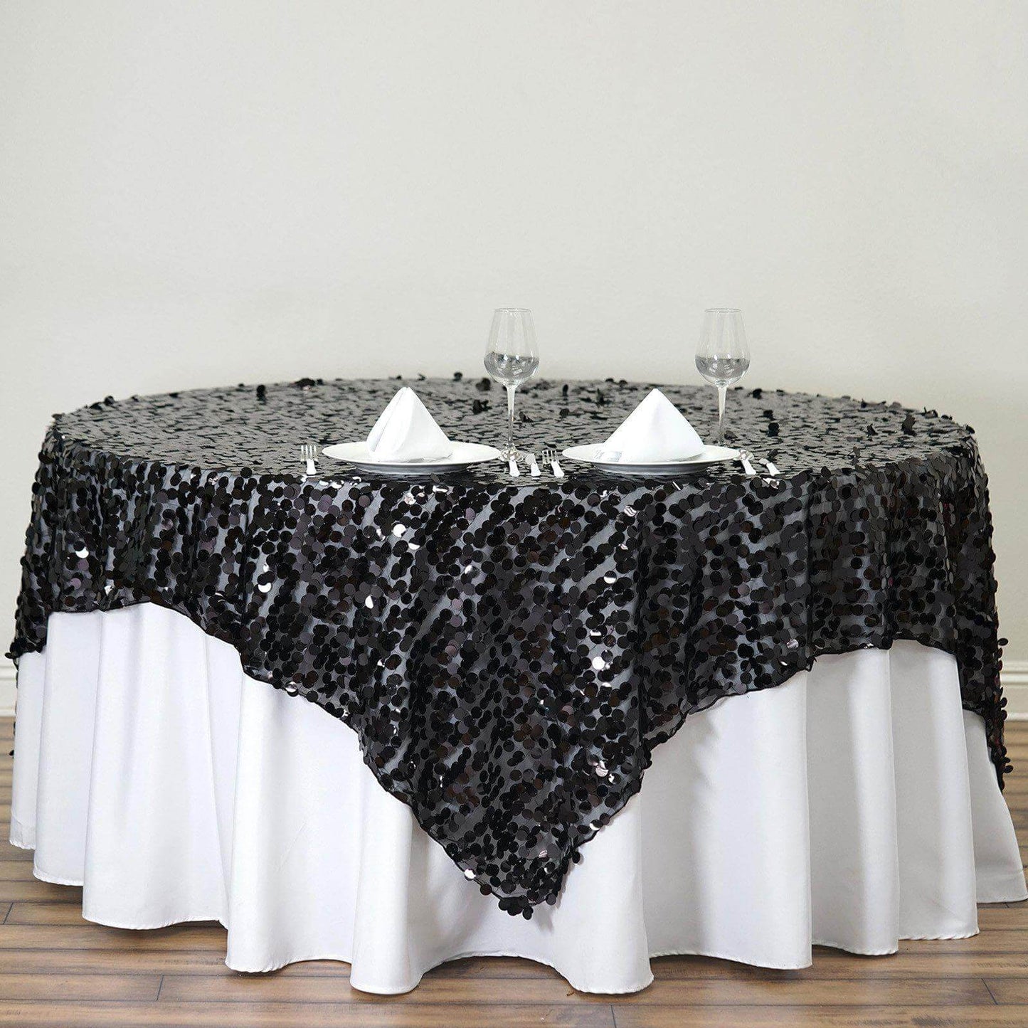 Sequin 72"x72" Table Overlay Square Tablecloth Black - Big Payette Table Cover - Linen Luxes