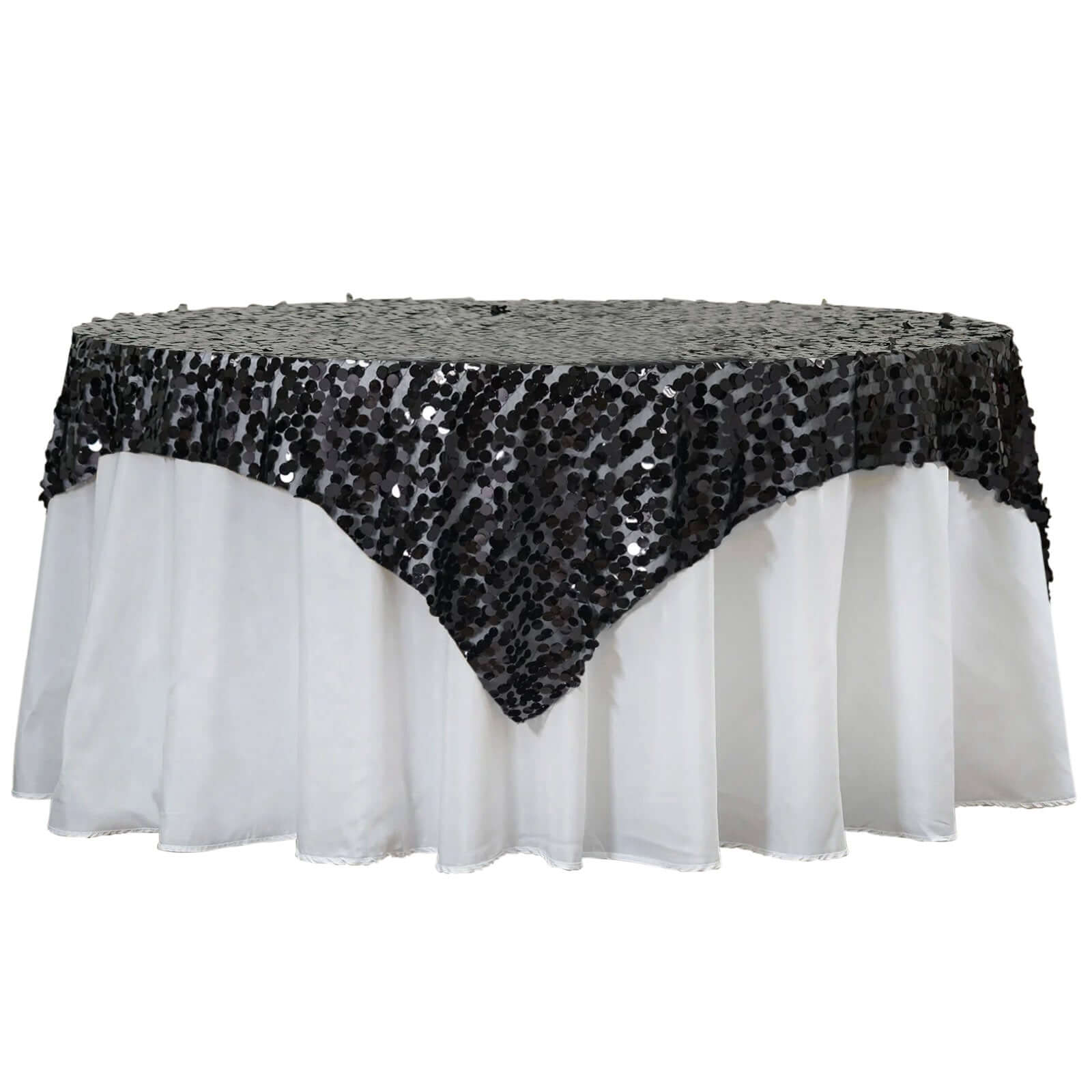 Sequin 72"x72" Table Overlay Square Tablecloth Black - Big Payette Table Cover - Linen Luxes