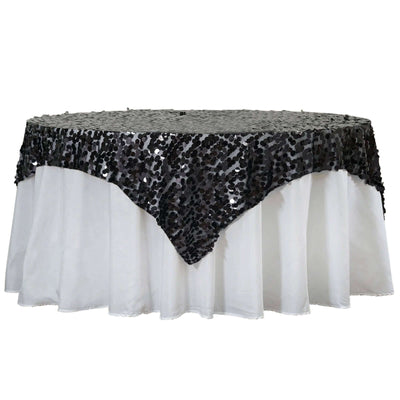 Sequin 72"x72" Table Overlay Square Tablecloth Black - Big Payette Table Cover - Linen Luxes