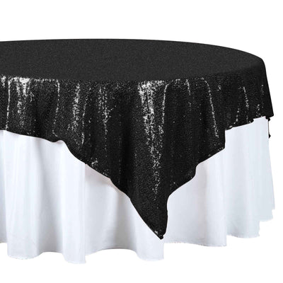 Sequin 72"x72" Table Overlay Square Tablecloth Black - Sparkly Design for Stunning Events - Linen Luxes