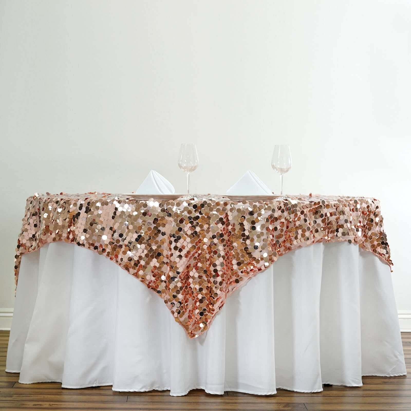 Sequin 72"x72" Table Overlay Square Tablecloth Blush - Big Payette Table Cover - Linen Luxes