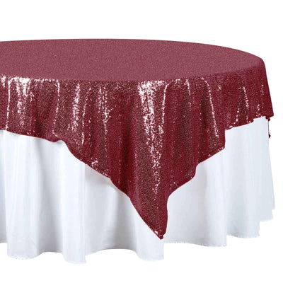 Sequin 72"x72" Table Overlay Square Tablecloth Burgundy - Sparkly Table Cover - Linen Luxes