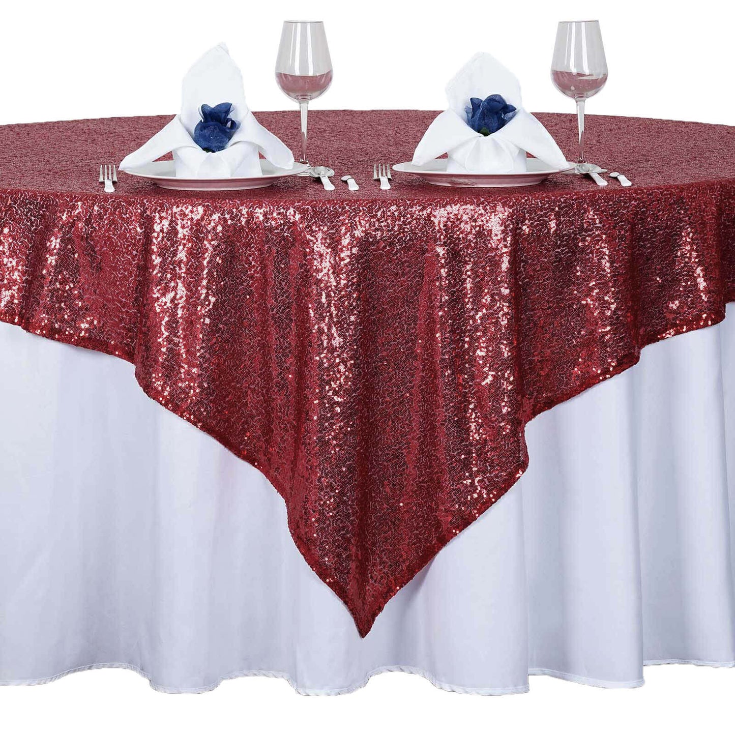 Sequin 72"x72" Table Overlay Square Tablecloth Burgundy - Sparkly Table Cover - Linen Luxes