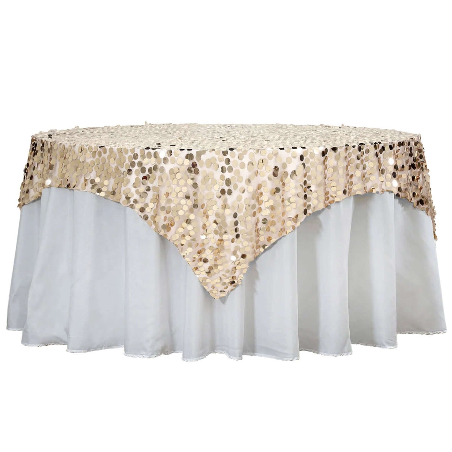 Sequin 72"x72" Table Overlay Square Tablecloth Champagne - Big Payette Table Cover - Linen Luxes