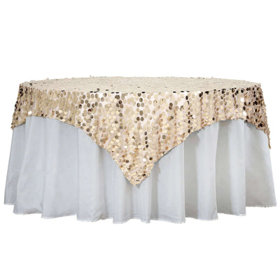 Sequin 72"x72" Table Overlay Square Tablecloth Champagne - Big Payette Table Cover - Linen Luxes