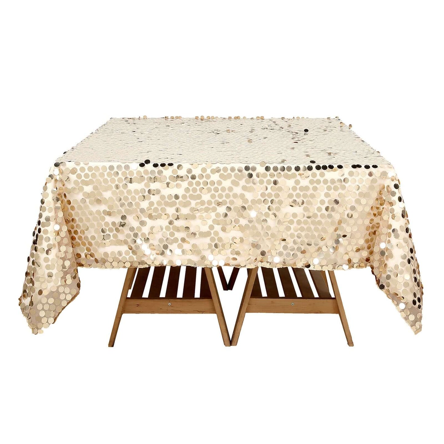 Sequin 72"x72" Table Overlay Square Tablecloth Champagne - Big Payette Table Cover - Linen Luxes