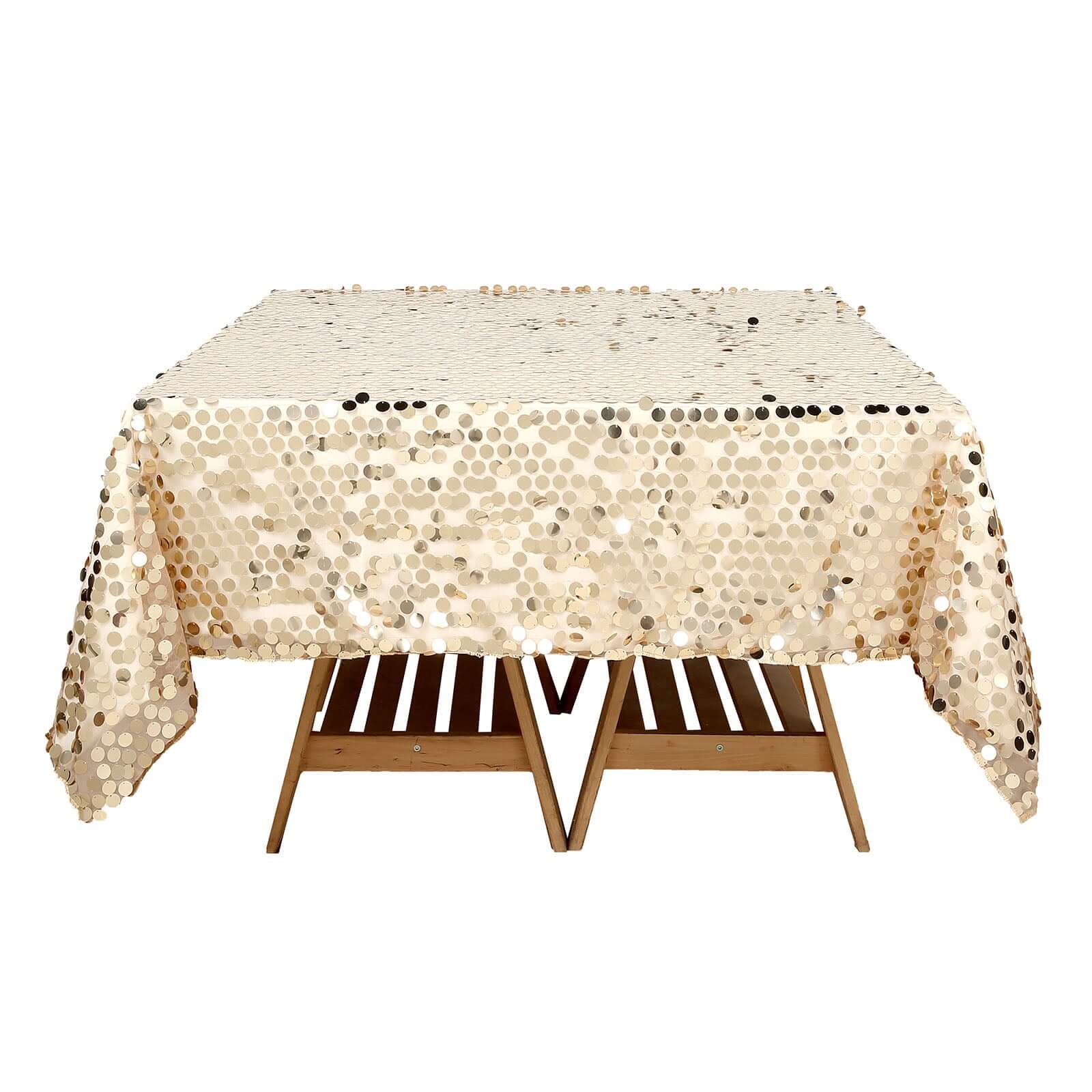Sequin 72"x72" Table Overlay Square Tablecloth Champagne - Big Payette Table Cover - Linen Luxes