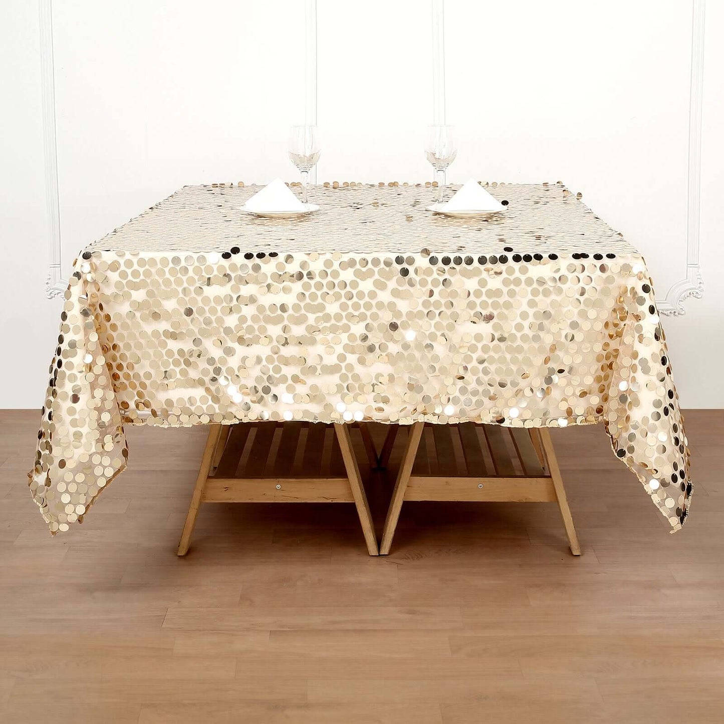 Sequin 72"x72" Table Overlay Square Tablecloth Champagne - Big Payette Table Cover - Linen Luxes