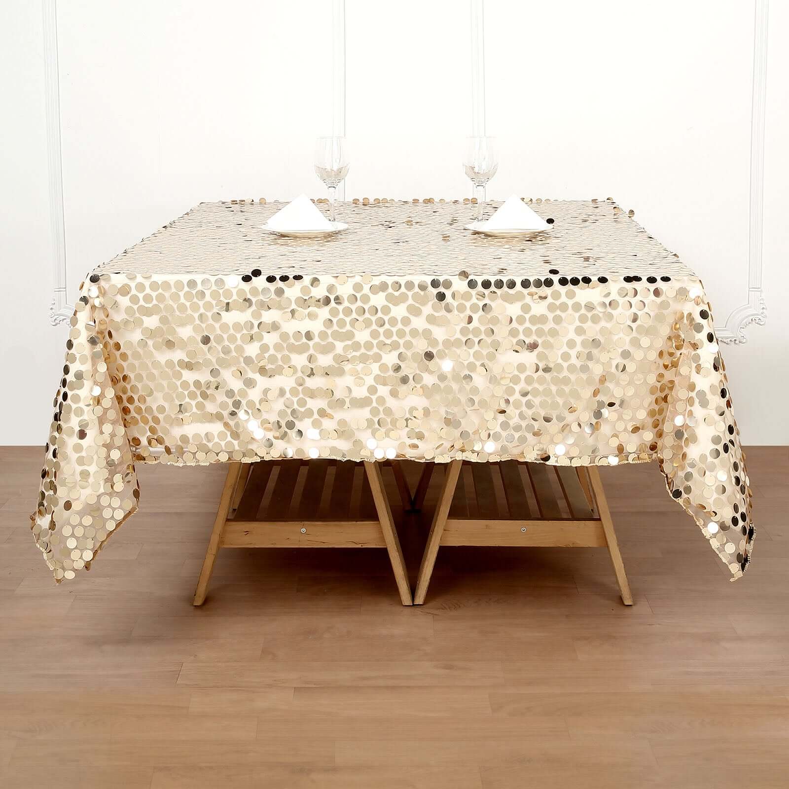 Sequin 72"x72" Table Overlay Square Tablecloth Champagne - Big Payette Table Cover - Linen Luxes