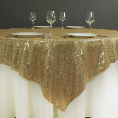 Sequin 72"x72" Table Overlay Square Tablecloth Champagne - Sparkly Table Cover - Linen Luxes