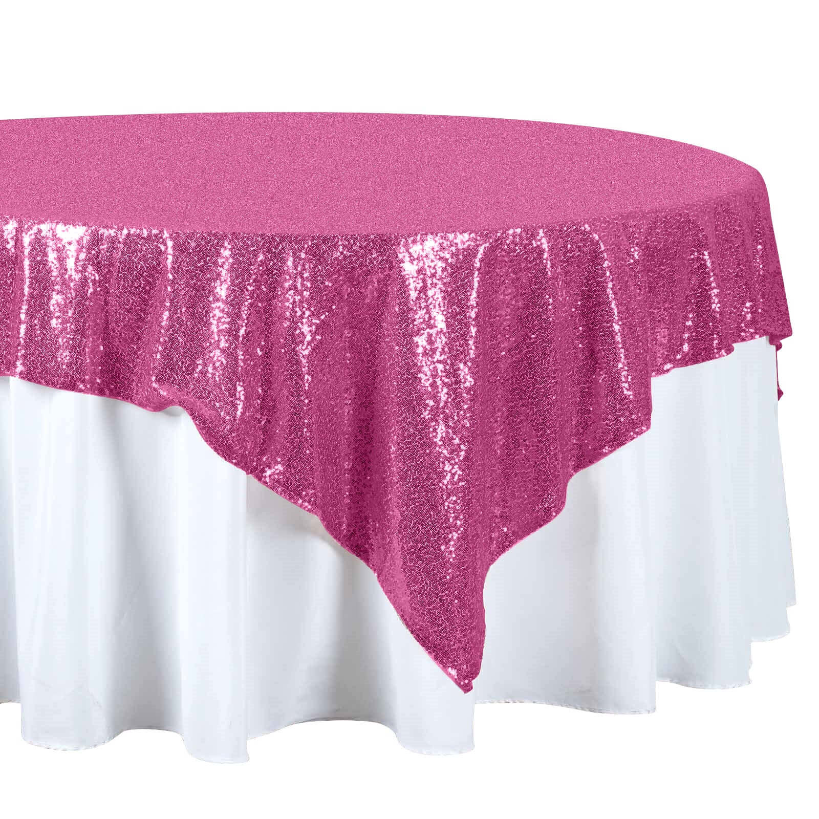 Sequin 72"x72" Table Overlay Square Tablecloth Fuchsia - Sparkly Table Cover - Linen Luxes